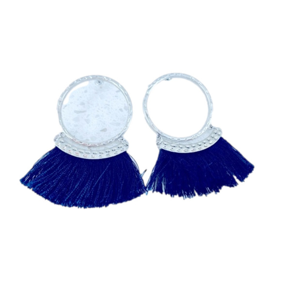 Vintage 1920s Style Navy Hoop Tassel Dangle Earrings - Picture 1 of 1